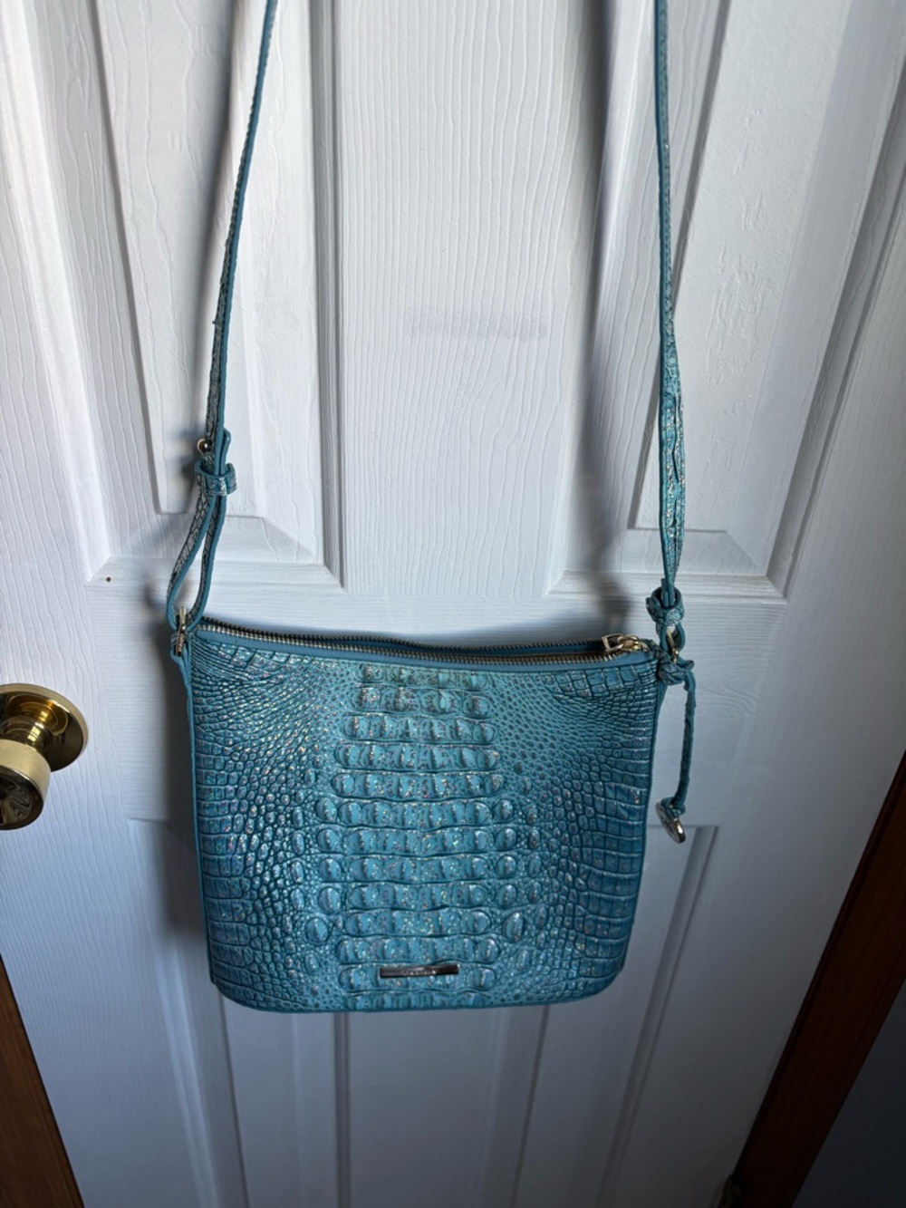 Brahmin Teal Croc-Katie Embossed Crossbody